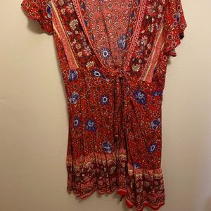 Red Floral Tie over Dress